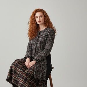 Spanner Long Line Tweed Hook Front Blazer Size 6